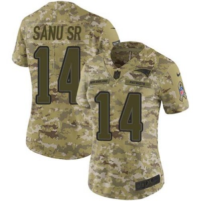 Nike New England Patriots #14 Mohamed Sanu Sr Camo Women's Stitched NFL Limited 2018 Salute to Service Jersey